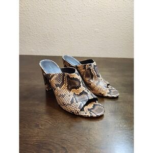 Vince Women's Brown Leather Heath‎ Snake Print Block Heel Mule Sandal Size 9.5M